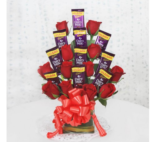 Red Roses & Dairy Milk Love Arrangement 